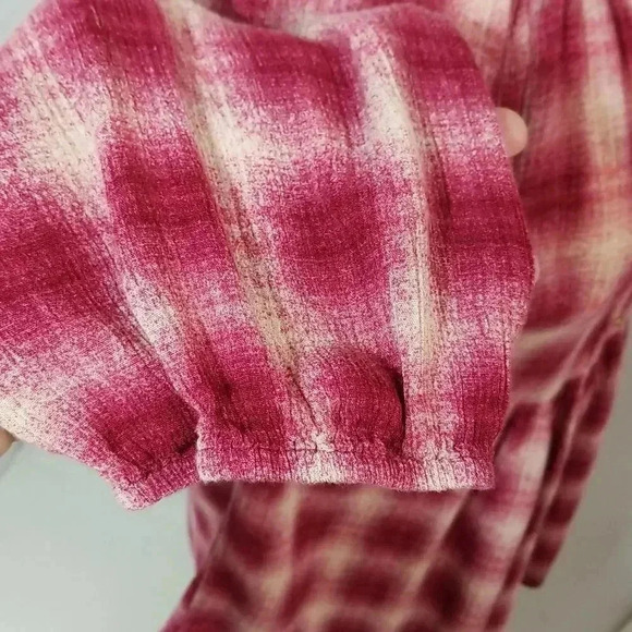 {Anthropologie} Maeve Calavon Peplum Top Burgundy Plaid - Picture 6 of 11